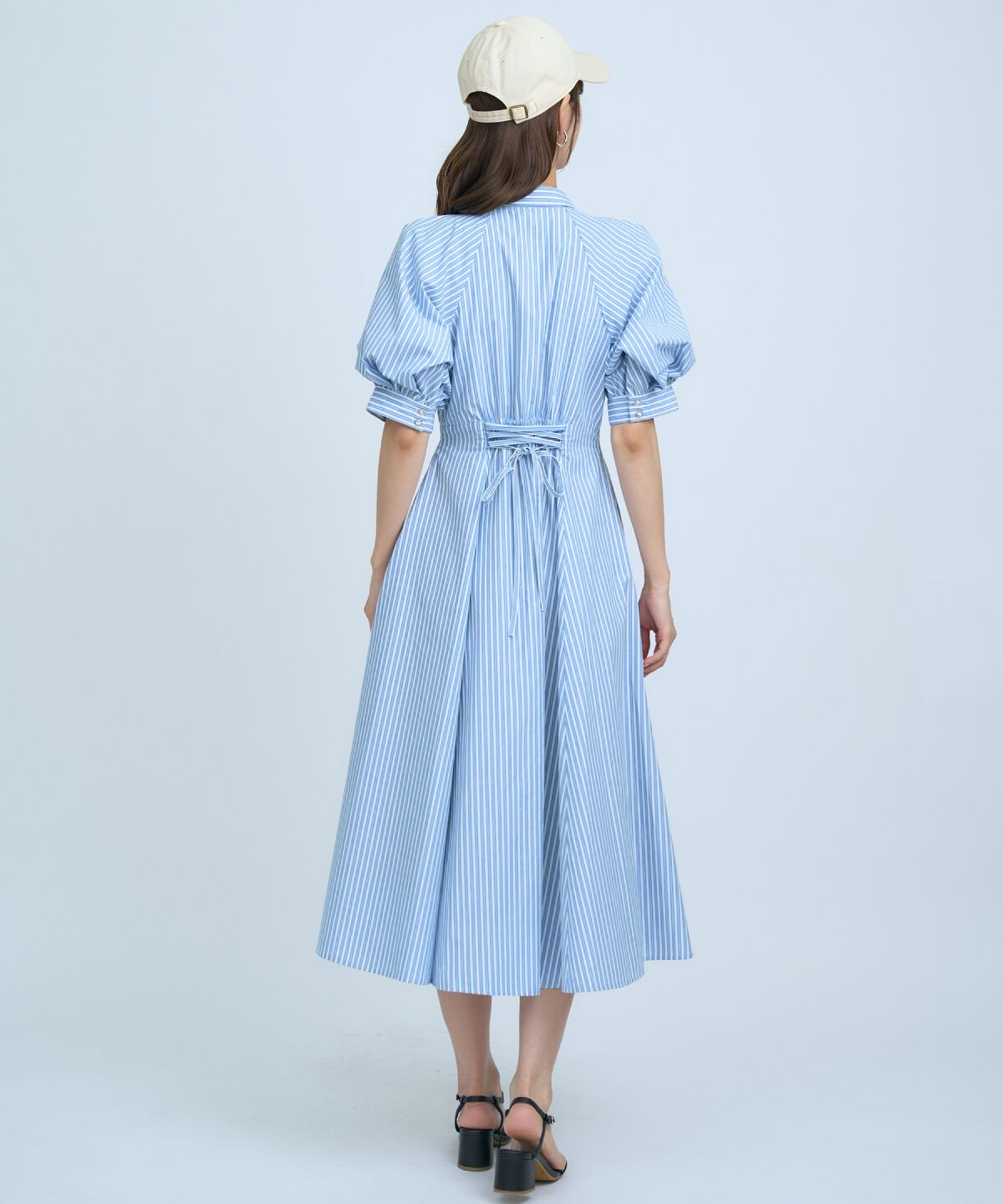 アンドクチュール「ボリュームスリーブストライプワンピース」|ワンピース|