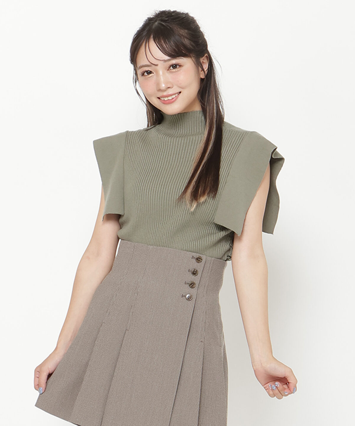 REDYAZEL「スクエアスリーブ ニットトップス」|ニット・セーター|グリーン