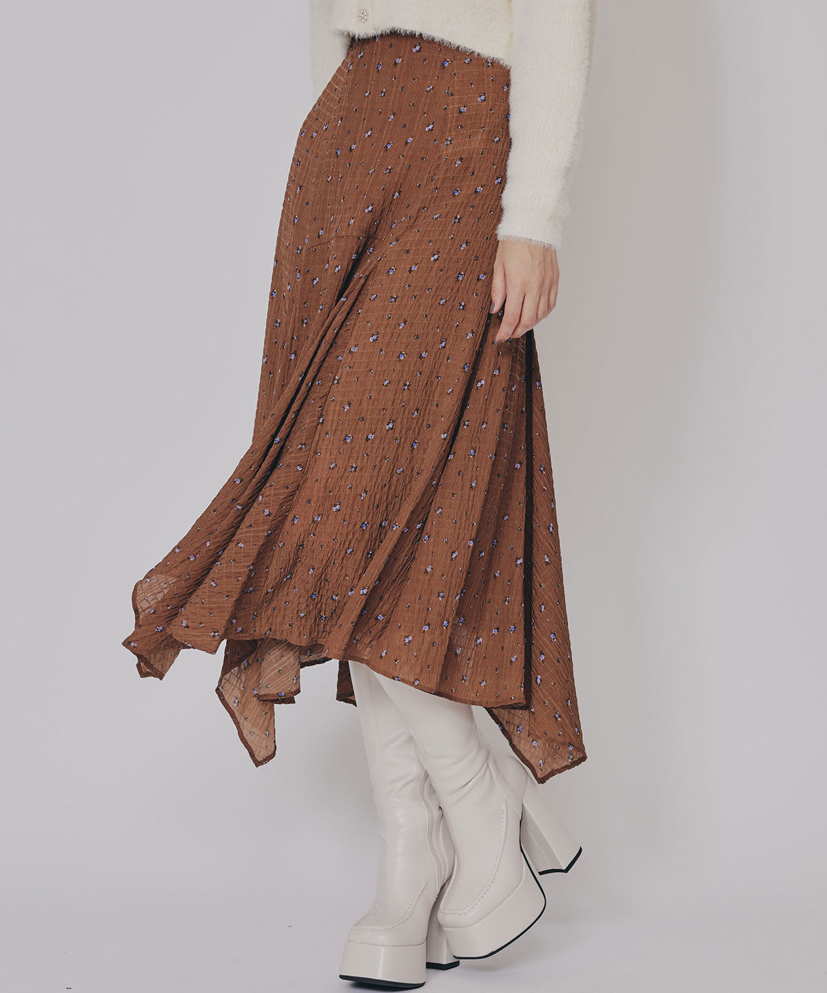 REDYAZEL「ミニフラワーイレヘムロングスカート」|フレア|