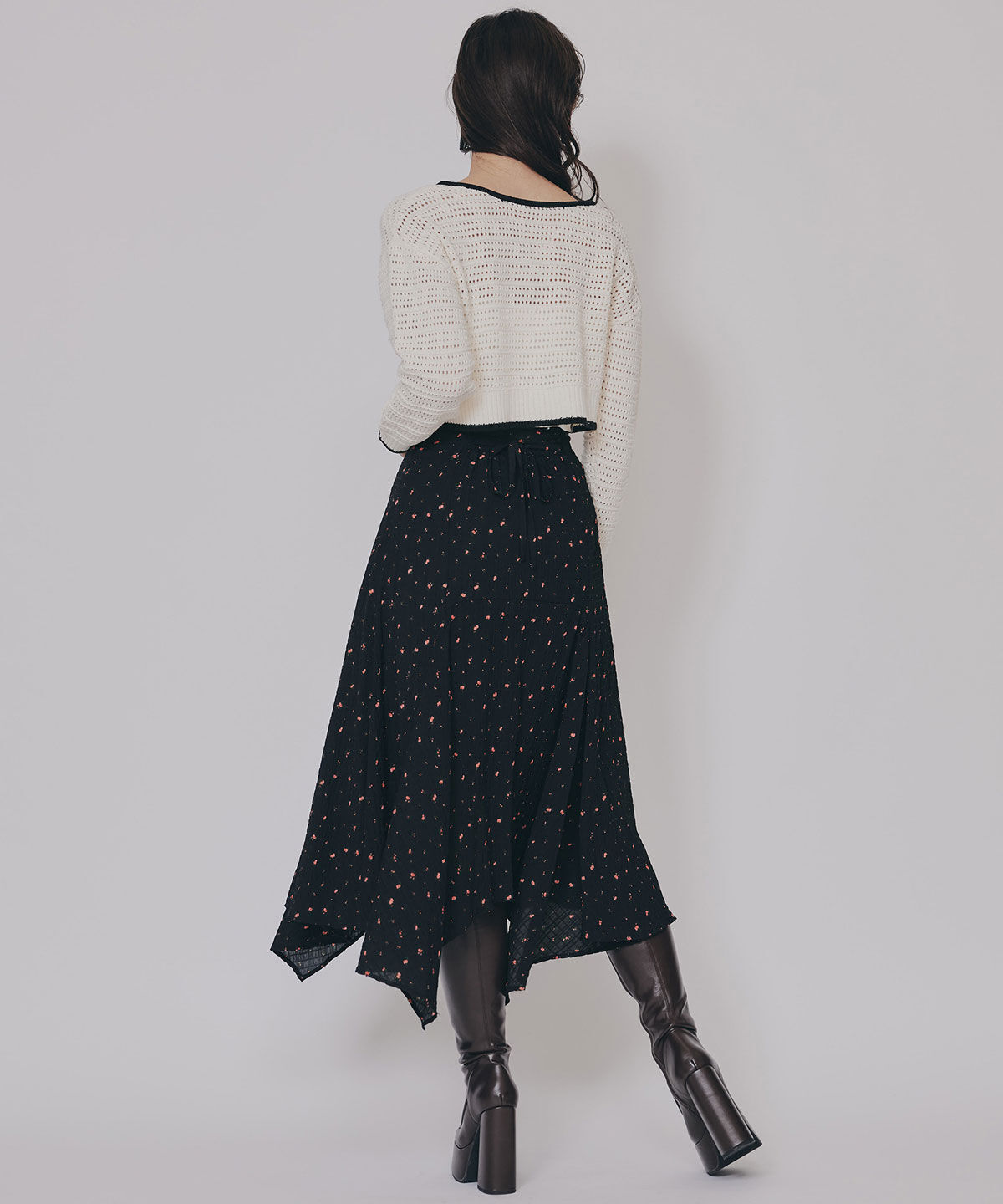 REDYAZEL「ミニフラワーイレヘムロングスカート」|フレア|