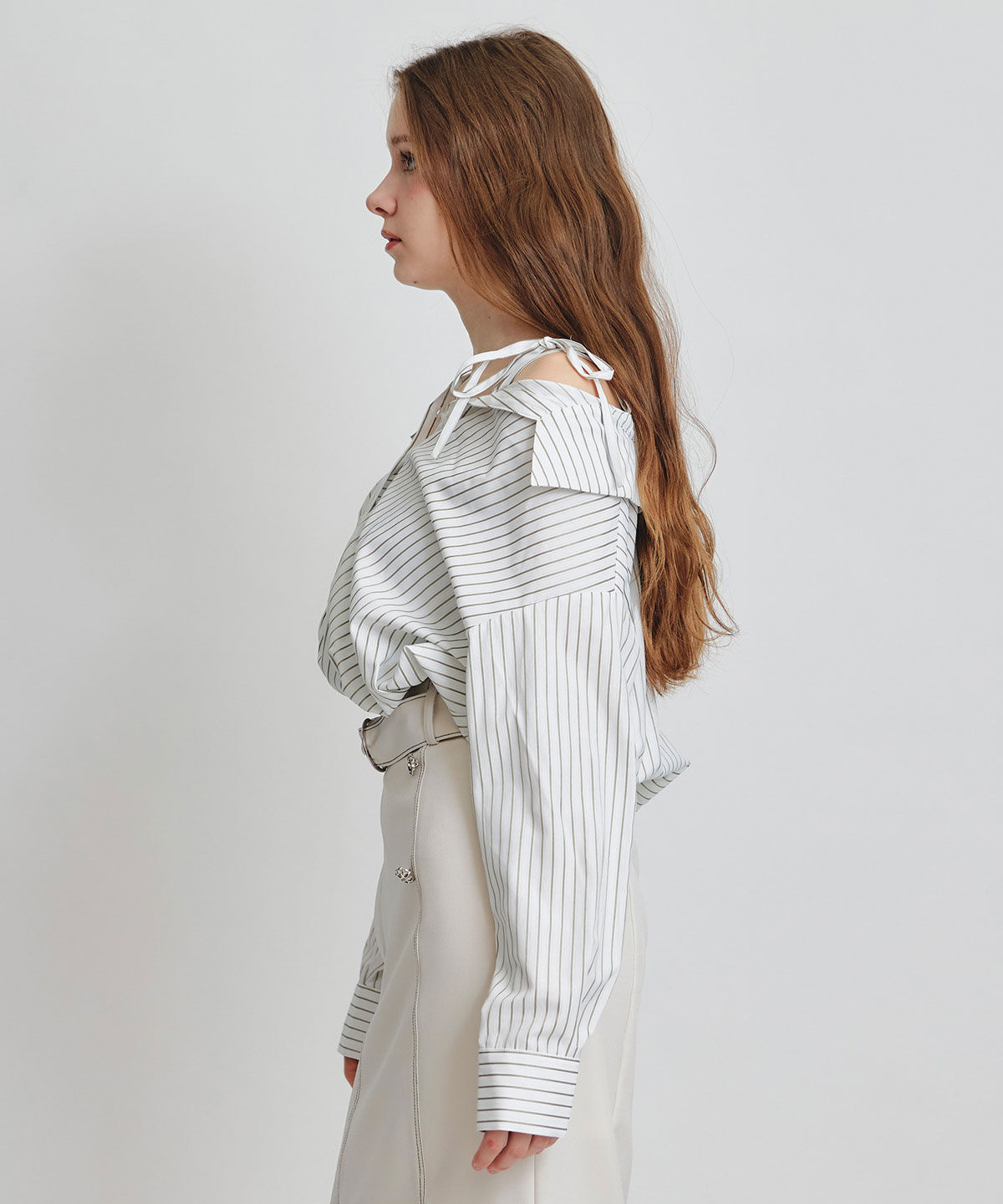 REDYAZEL「ベアレイヤードストライプバルーンオフショルブラウス」|シャツ・ブラウス|