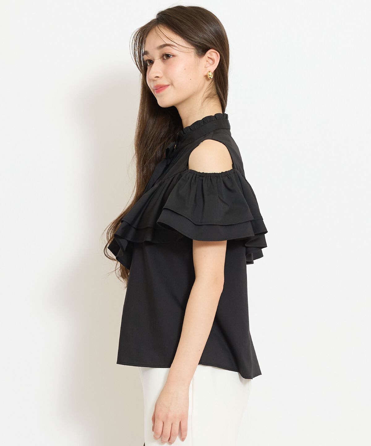 WILLSELECTION「スタンドフリル２WAYスリーブブラウス」|シャツ・ブラウス|