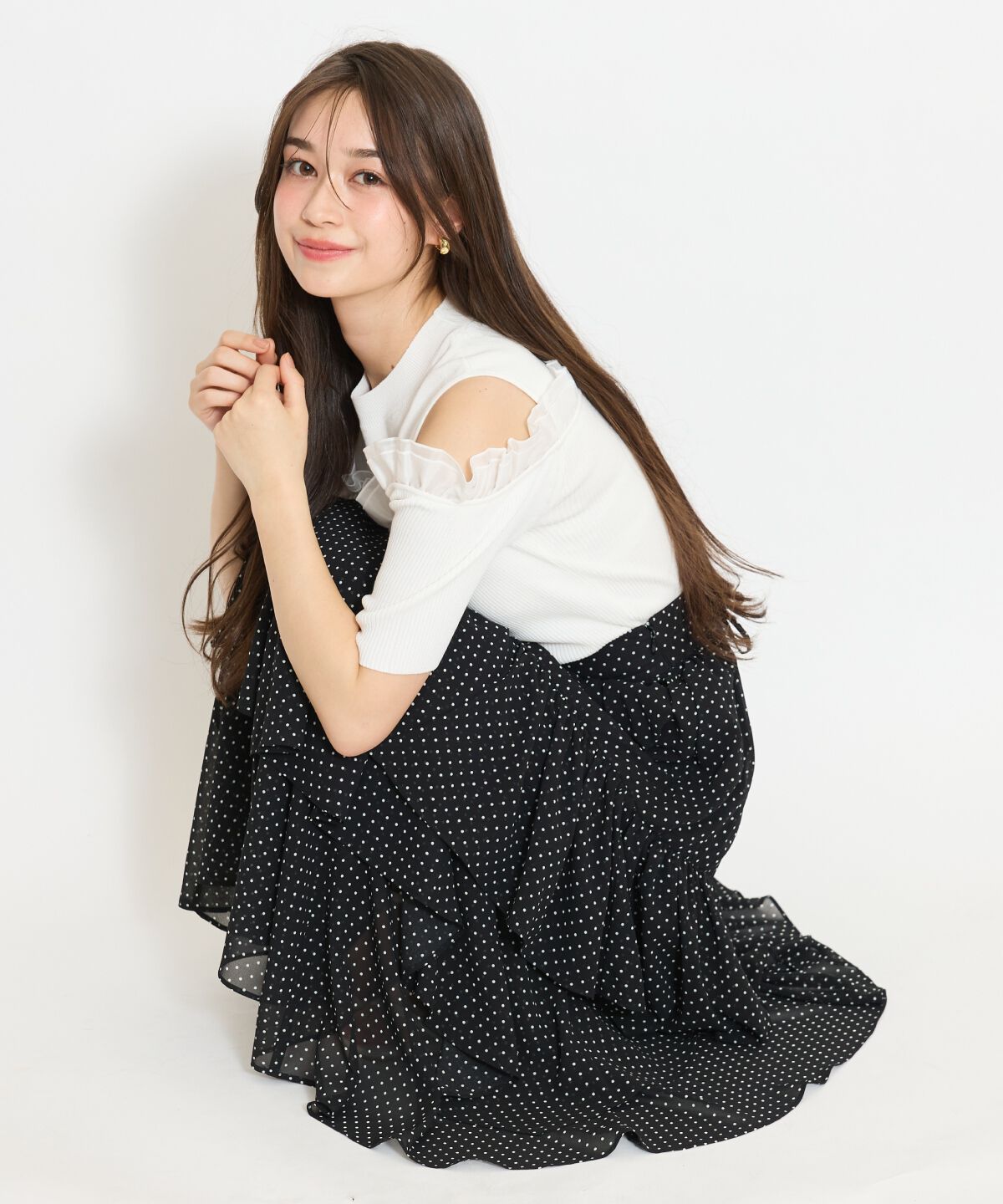 WILLSELECTION「アシメティアードスカート」|フレア|黒系水玉