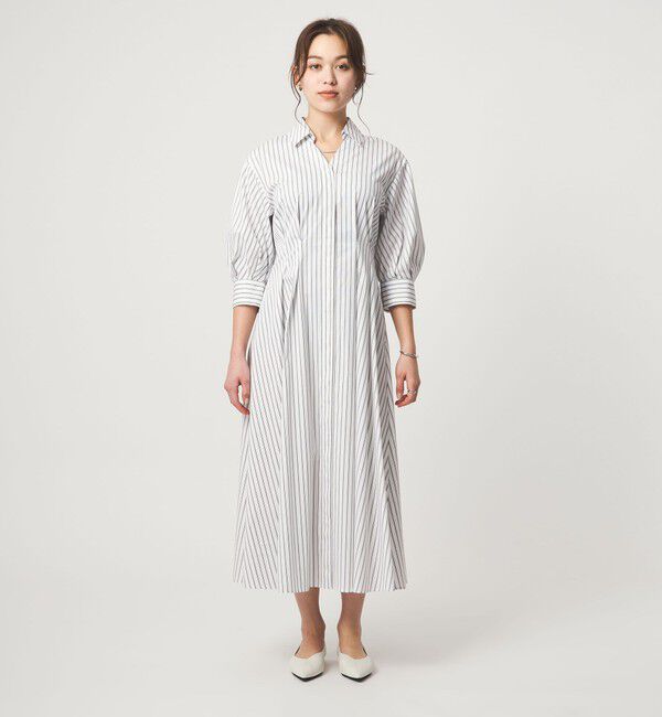 UNITED ARROWS green label relaxing「シャツ襟 フィット＆フレア タック 5分袖 ワンピース」|ワンピース|