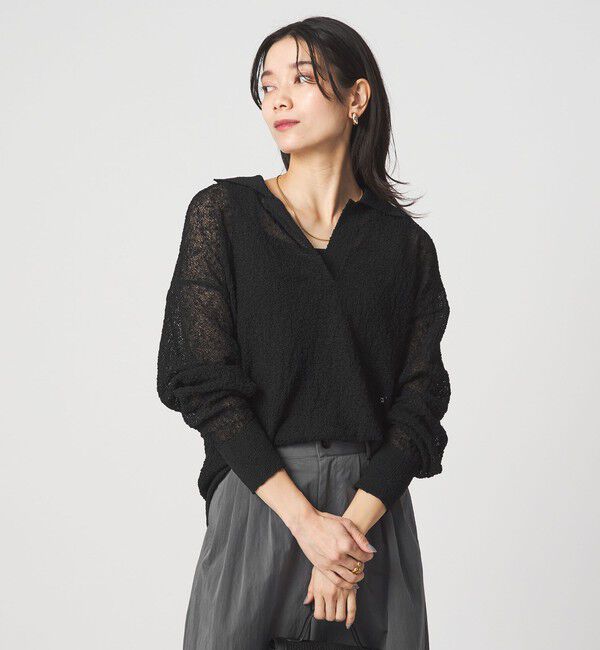 UNITED ARROWS green label relaxing「ノットヤーン スキッパー プルオーバー ウォッシャブル」|ニット・セーター|BLACK