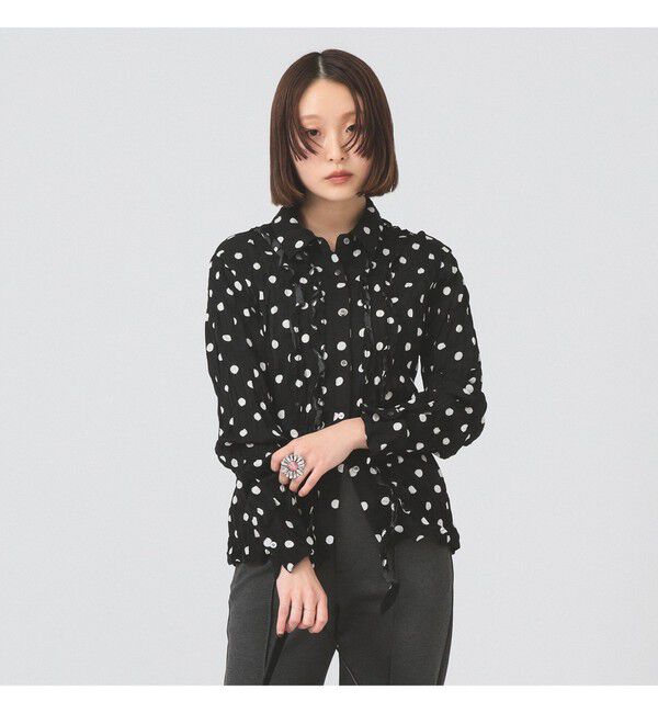 Ray BEAMS 「ドット クリンクル フリル シャツ」|シャツ・ブラウス|BLACK