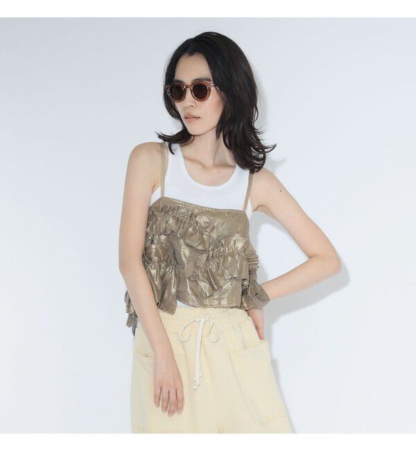 BEAMSBOY「maturely / リネンフリル アンド チュール キャミソール」|シャツ・ブラウス|GOLD