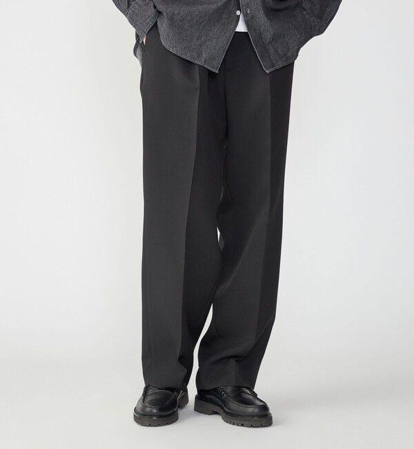 SHIPS「SHIPS: Reflax(R) ダブルクロス ワンタック ワイド パンツ」|チノ|ブラック