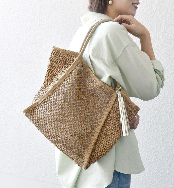 SHIPS any「SHIPS any: タッセル 透かし編み ペーパー トート バッグ」|トートバッグ|