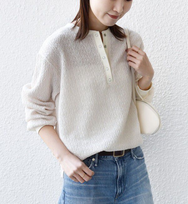 SHIPS for women「【WEB限定】〈手洗い可能〉ウェーブ クレープ ヘンリー 2WAY プルオーバー」|Tシャツ・カットソー|