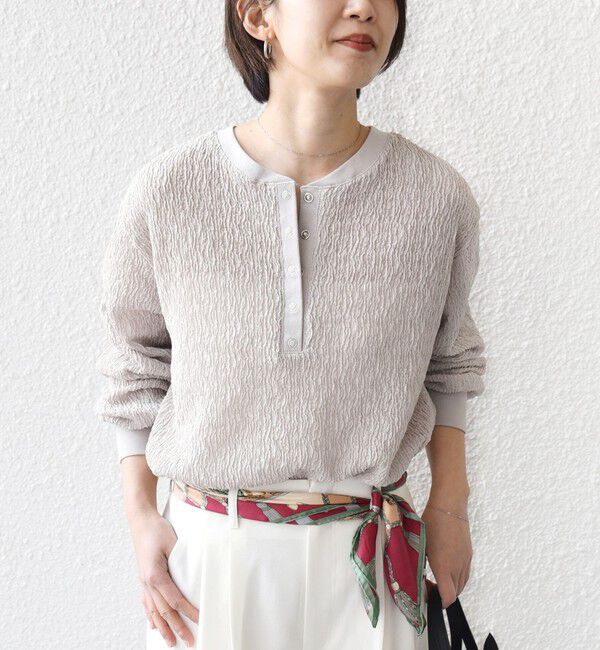 SHIPS for women「【WEB限定】〈手洗い可能〉ウェーブ クレープ ヘンリー 2WAY プルオーバー」|Tシャツ・カットソー|