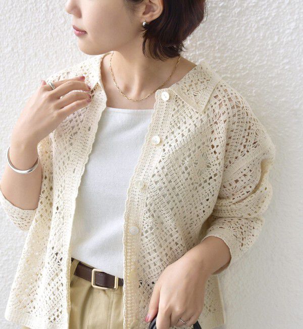 SHIPS for women「【WEB限定】〈手洗い可能〉クロシェ ニット カーディガン」|カーディガン|オフホワイト