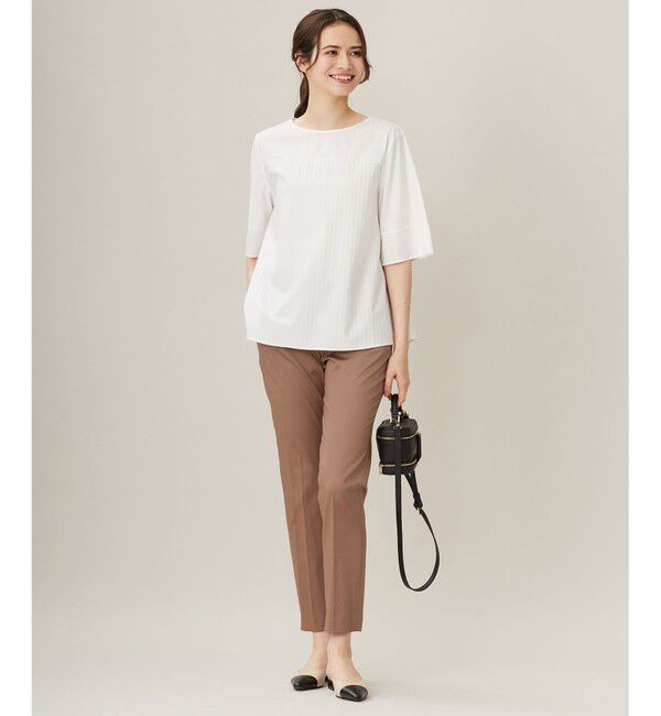 自由区「【洗える】ストレッチシャーティング5分袖 ブラウス」|シャツ・ブラウス|