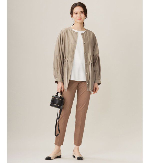 自由区「【洗える】ストレッチシャーティング5分袖 ブラウス」|シャツ・ブラウス|