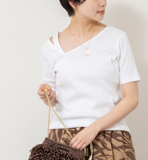 Rie Miller「ウォッシャブルアシンメトリー2WAYリブTシャツ」|Tシャツ・カットソー|ホワイト