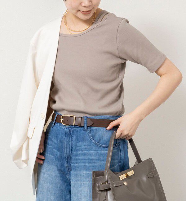 Rie Miller「ウォッシャブルアシンメトリー2WAYリブTシャツ」|Tシャツ・カットソー|ベージュ