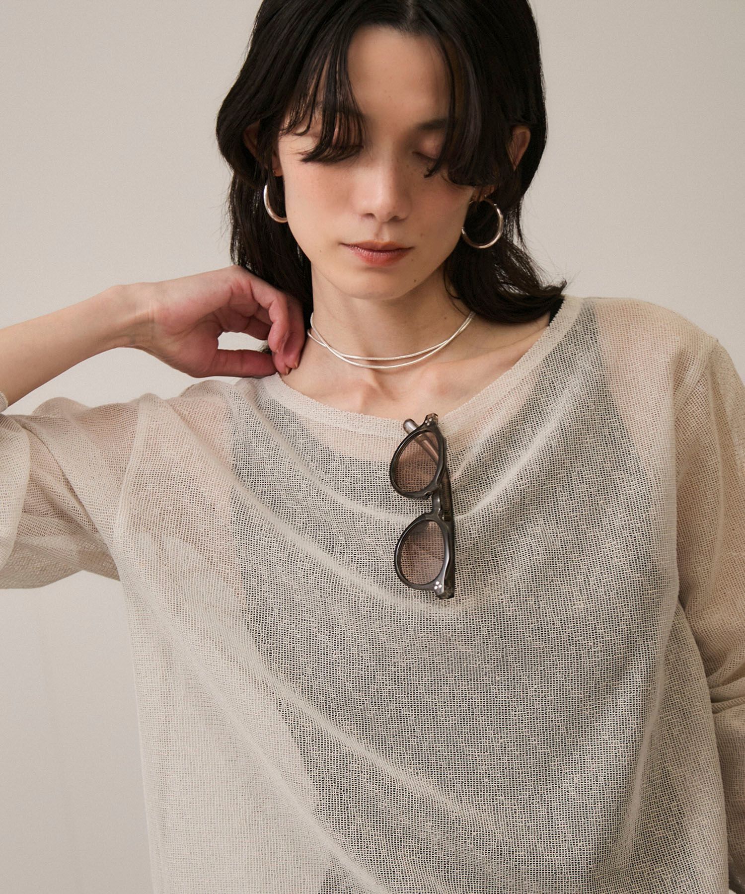 SALON adam et rope'「リネンブレンドメッシュロングスリーブプルオーバー」|ニット・セーター|