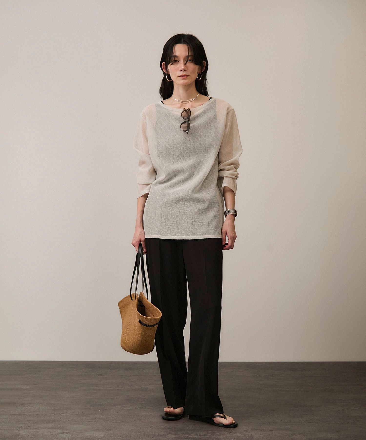 SALON adam et rope'「リネンブレンドメッシュロングスリーブプルオーバー」|ニット・セーター|