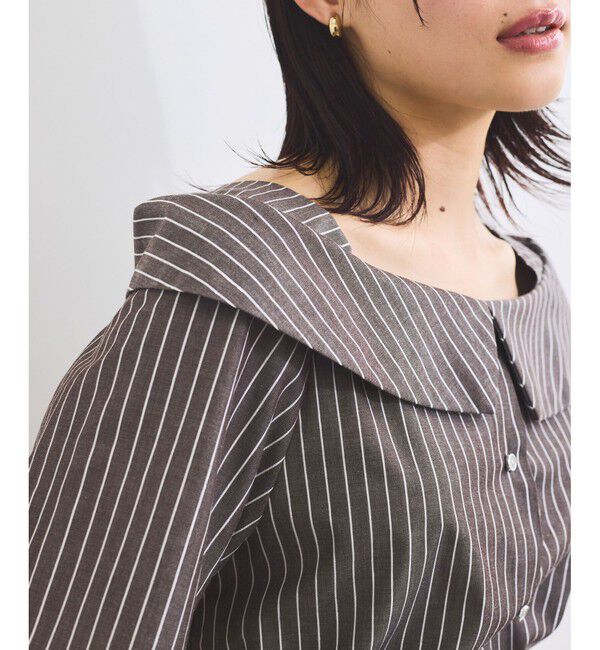 VIS「【防シワ】ラメミックスオフショルダー風ストライプシャツ」|シャツ・ブラウス|