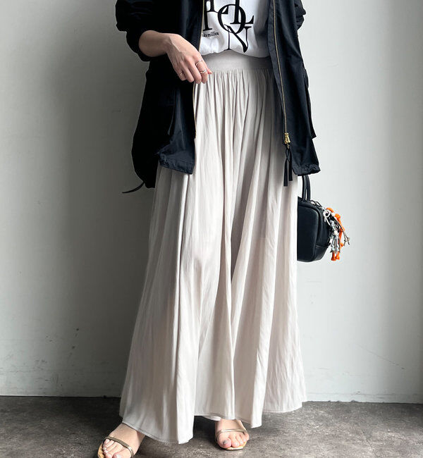  「ウエストリブギャザースカート」|スカート|グレージュ