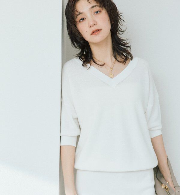  「【手洗い可能】ギマコットン片畦Vネックニット」|ニット・セーター|