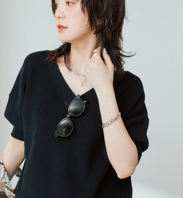  「【手洗い可能】ギマコットン片畦Vネックニット」|ニット・セーター|