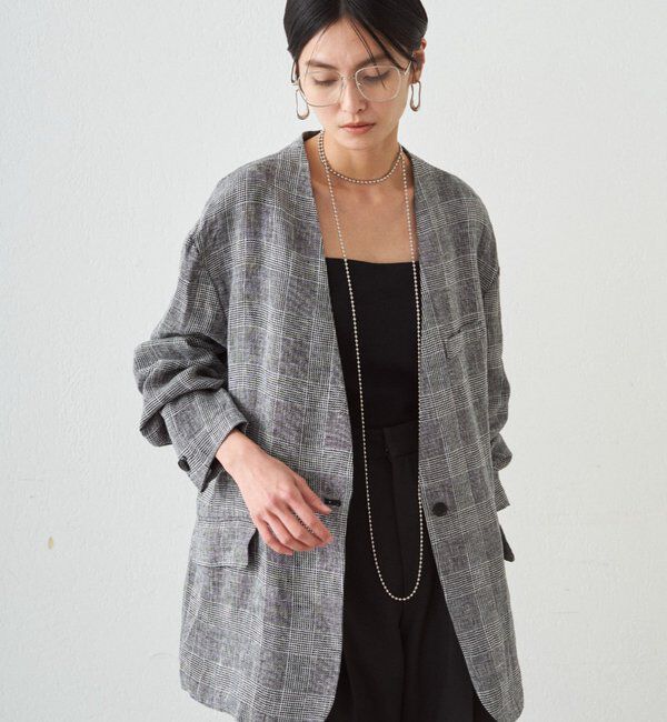  「チェックリネンBIGジャケット」|ベスト・ジレ|