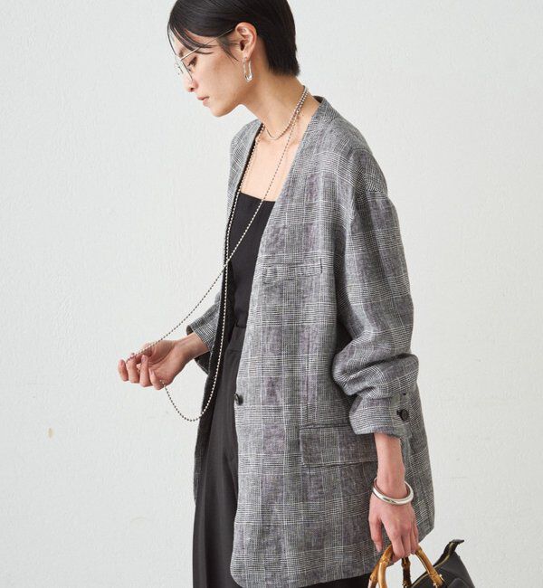  「チェックリネンBIGジャケット」|ベスト・ジレ|
