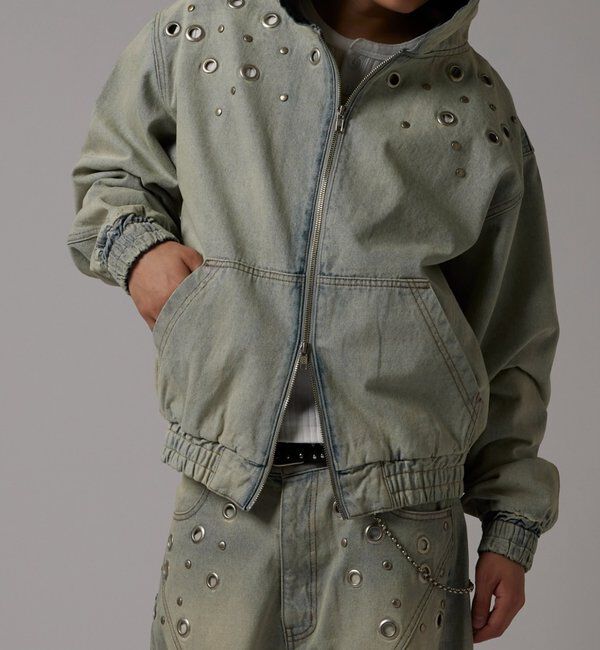  「アイレットスタッズデニムフードブルゾン」|ブルゾン・スタジャン|