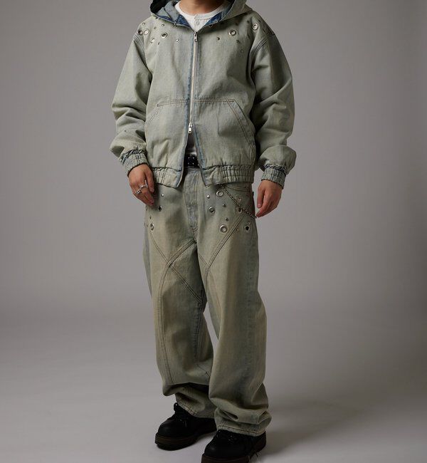  「アイレットスタッズデニムフードブルゾン」|ブルゾン・スタジャン|