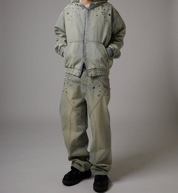  「アイレットスタッズデニムフードブルゾン」|ブルゾン・スタジャン|