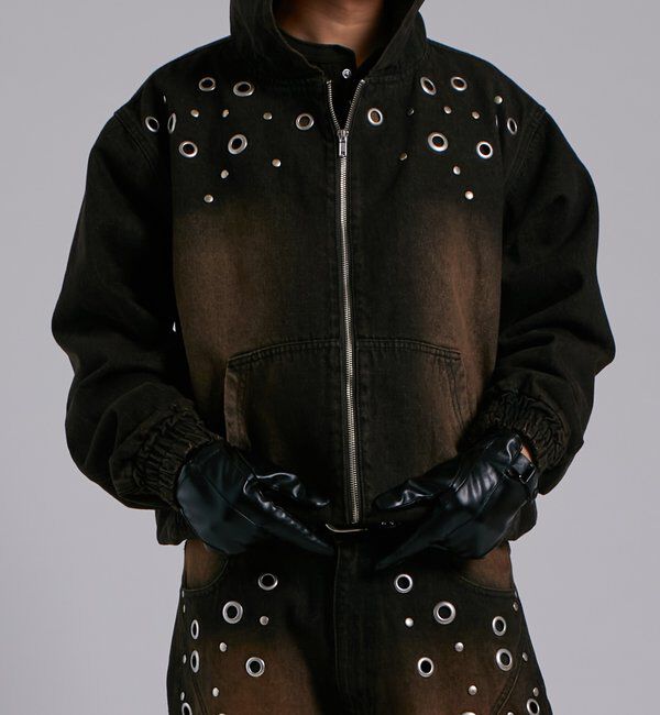  「アイレットスタッズデニムフードブルゾン」|ブルゾン・スタジャン|