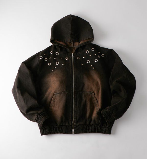  「アイレットスタッズデニムフードブルゾン」|ブルゾン・スタジャン|ブラック