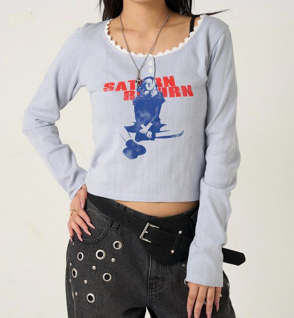  「シャーロットパターンメッシュトップス」|Tシャツ・カットソー|