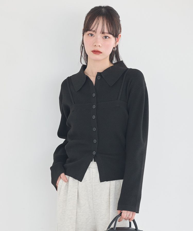 earth music&ecology「襟付きニットアンサンブル」|カーディガン|