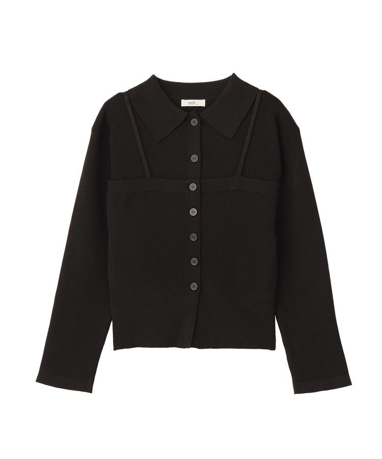 earth music&ecology「襟付きニットアンサンブル」|カーディガン|