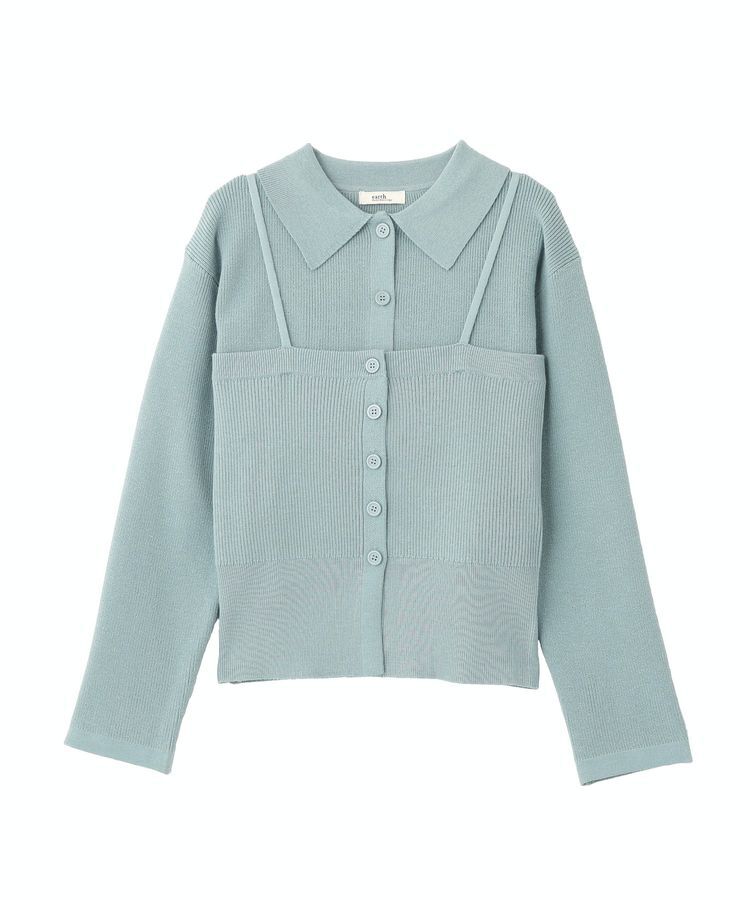earth music&ecology「襟付きニットアンサンブル」|カーディガン|