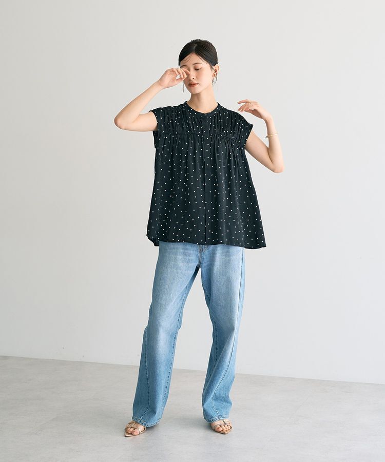 YECCA VECCA「ドット柄ギャザーブラウス」|シャツ・ブラウス|