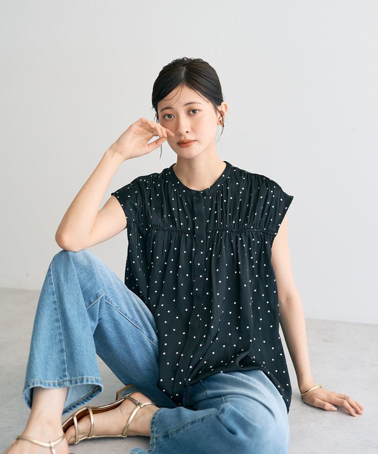 YECCA VECCA「ドット柄ギャザーブラウス」|シャツ・ブラウス|