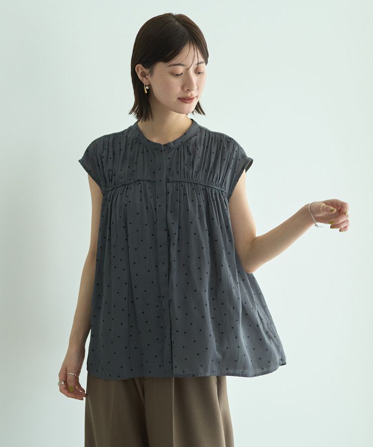 YECCA VECCA「ドット柄ギャザーブラウス」|シャツ・ブラウス|