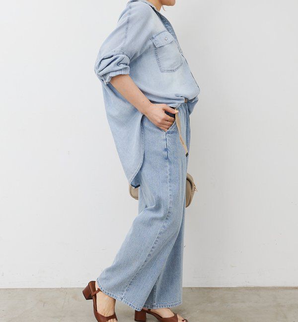  「ベルト付き綿麻デニムパンツ」|デニム|