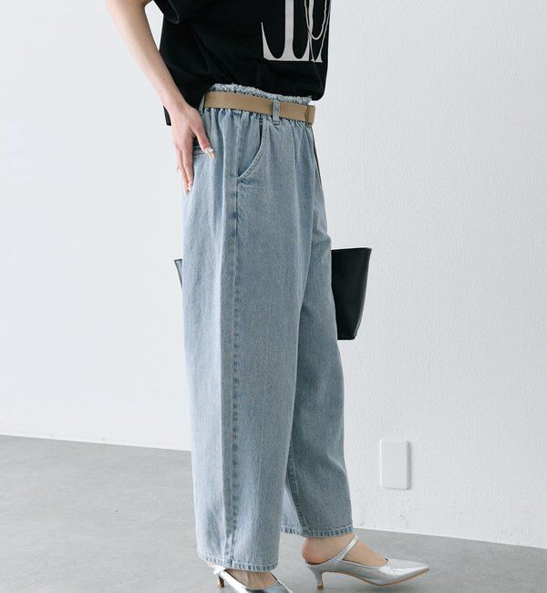  「ベルト付き綿麻デニムパンツ」|デニム|
