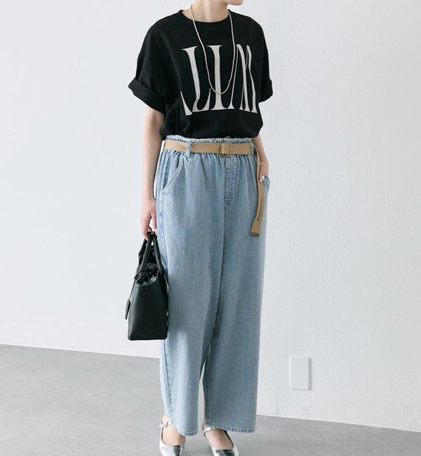  「ベルト付き綿麻デニムパンツ」|デニム|