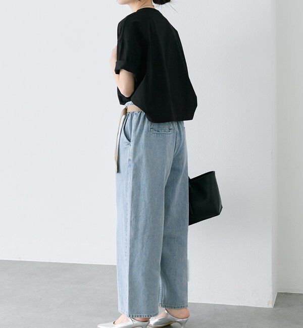  「ベルト付き綿麻デニムパンツ」|デニム|