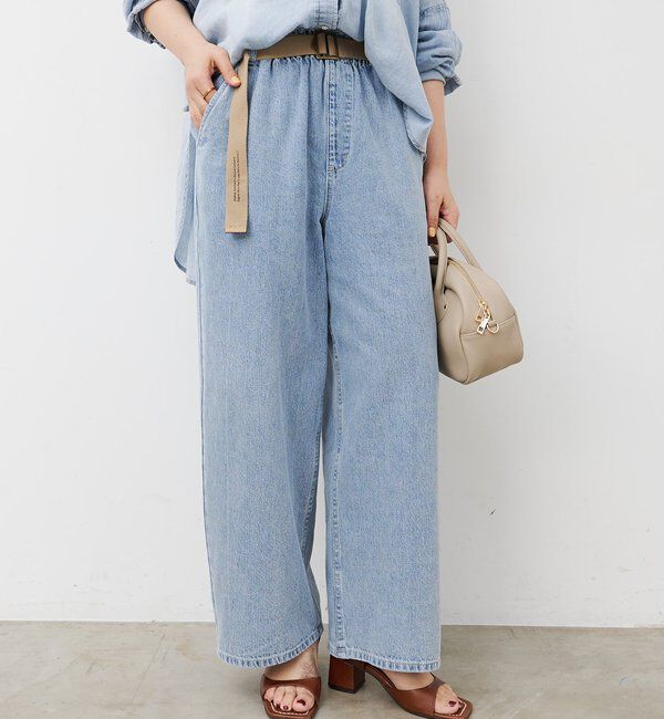  「ベルト付き綿麻デニムパンツ」|デニム|