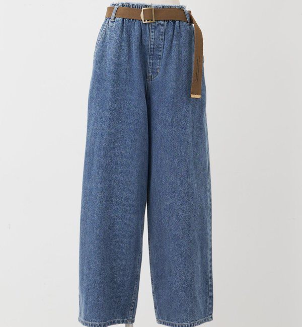  「ベルト付き綿麻デニムパンツ」|デニム|