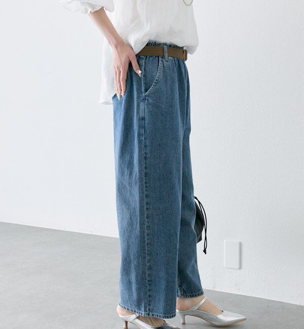 「ベルト付き綿麻デニムパンツ」|デニム|