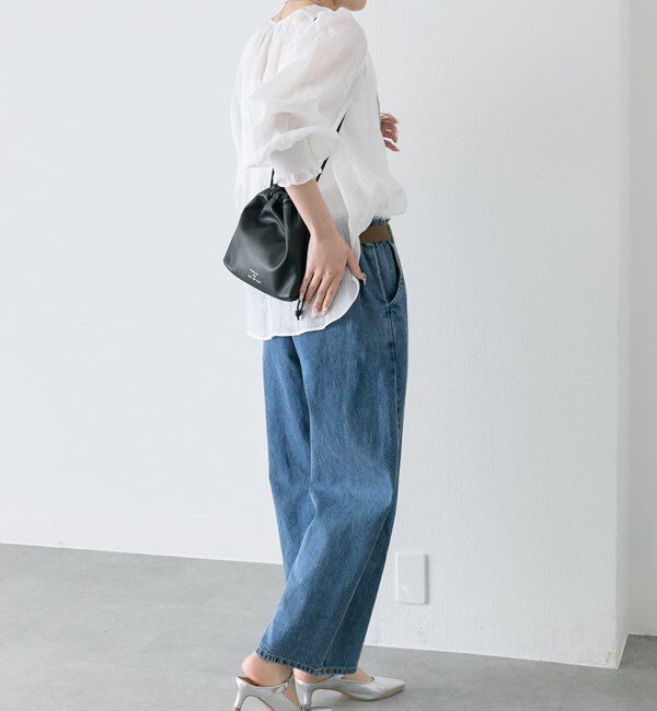  「ベルト付き綿麻デニムパンツ」|デニム|