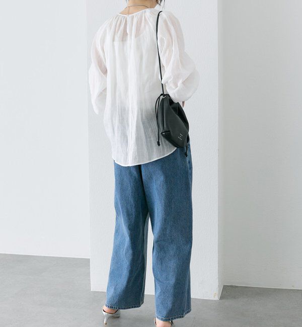  「ベルト付き綿麻デニムパンツ」|デニム|