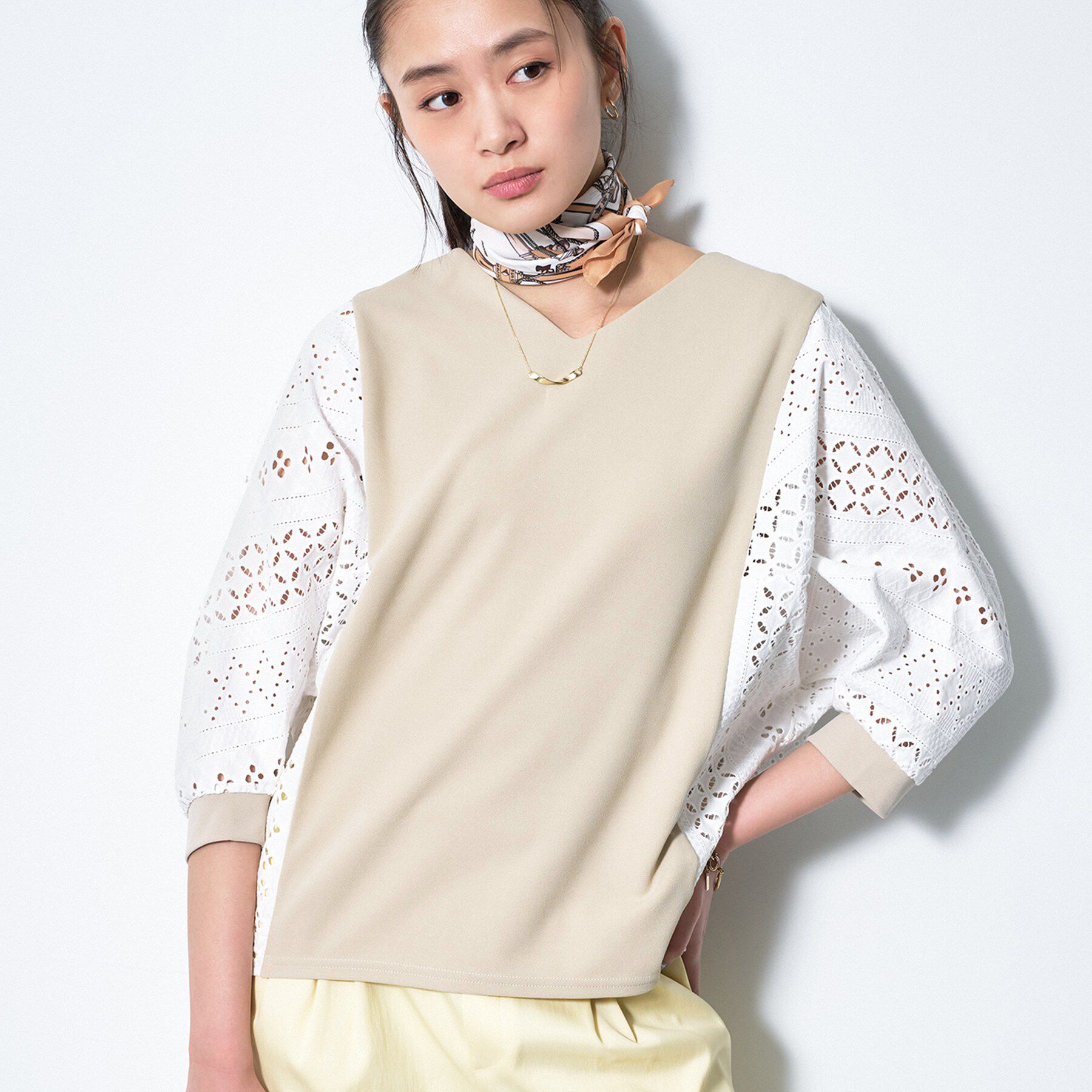 INDIVI「【洗える／体型カバー】レースコンビトップス」|Tシャツ・カットソー|